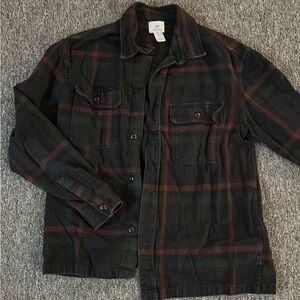 H&M Men’s Black, Dark Green & Brown Plaid Lightweight Shirt Jacket